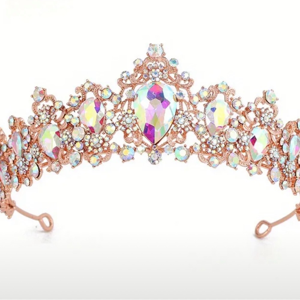 SALE**
Elegant Rose Gold Tiara with Iridescent Crystals